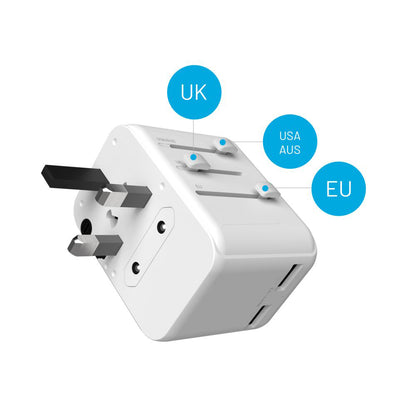 Punjač mreže Fixed Travel, 30W, 3A, 2 x USB-A - 1 x USB-C, Beli