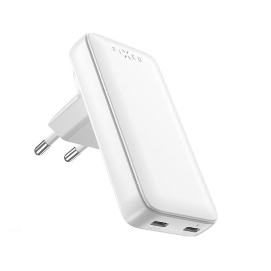 Punjač mreže Fixed Travel, 45W, 3A, 2 x USB-C, Beli