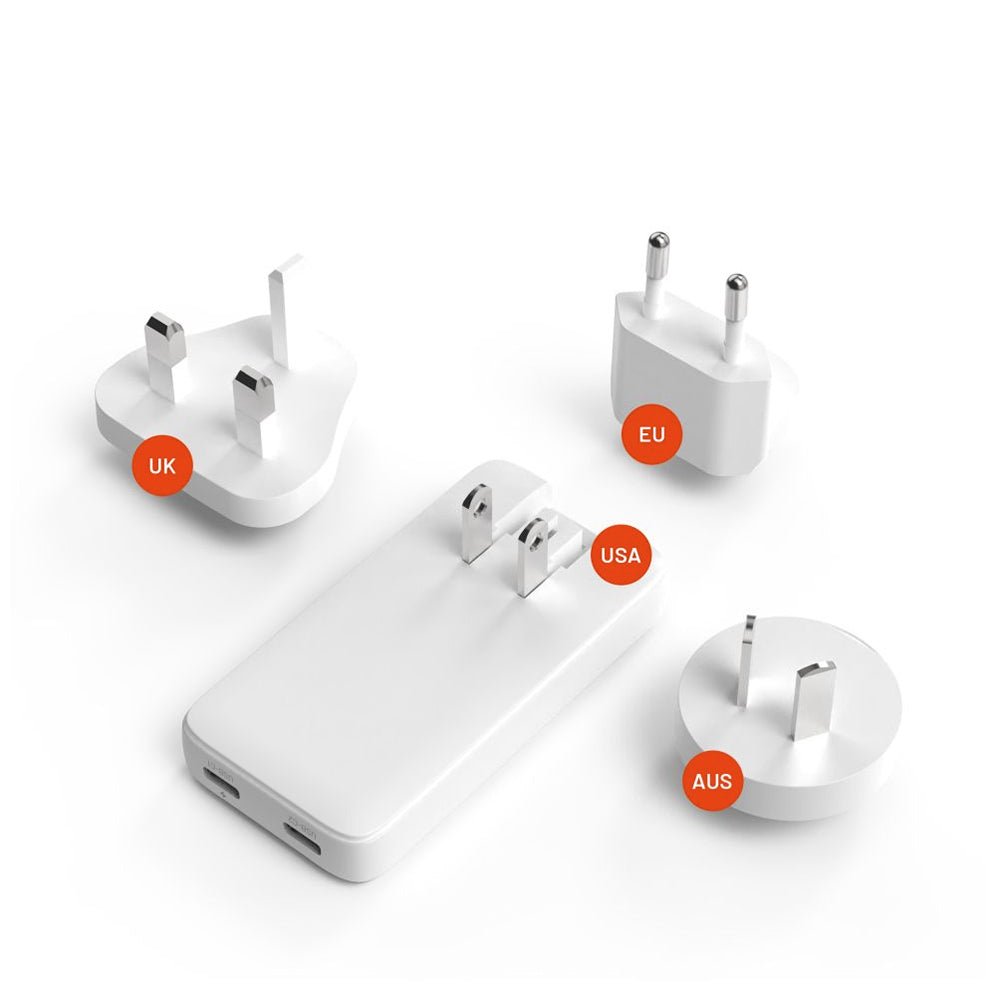 Punjač mreže Fixed Travel, 45W, 3A, 2 x USB-C, Beli
