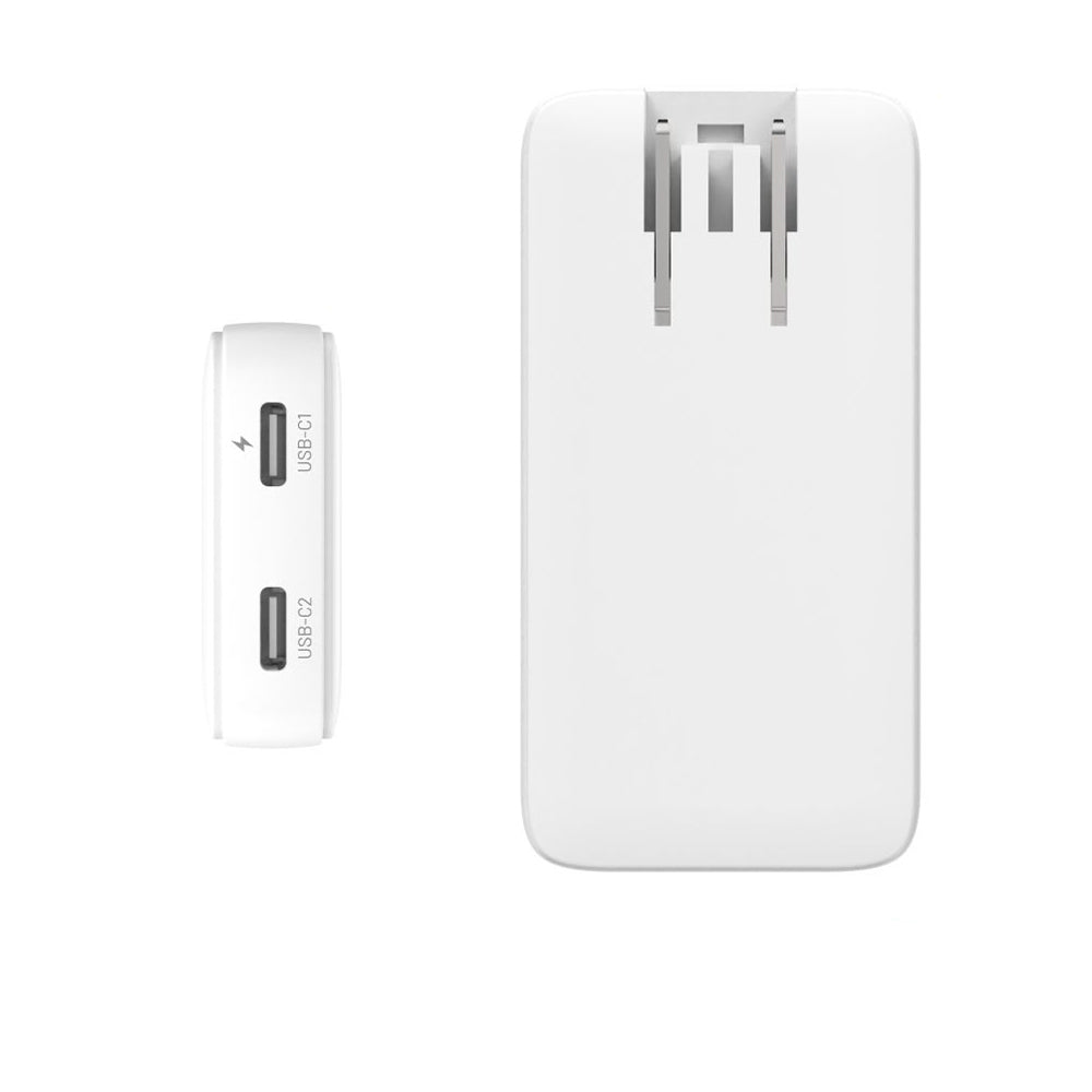 Punjač mreže Fixed Travel, 45W, 3A, 2 x USB-C, Beli