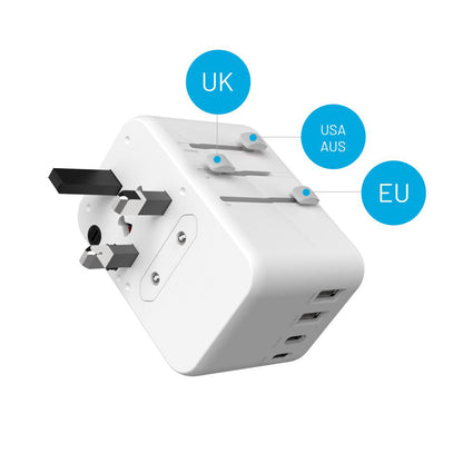 Punjač mreže Fixed Travel, 65W, 3.25A, 2 x USB-A - 3 x USB-C, Beli