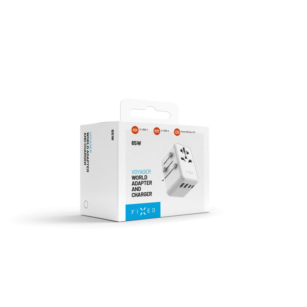 Punjač mreže Fixed Travel, 65W, 3.25A, 2 x USB-A - 3 x USB-C, Beli