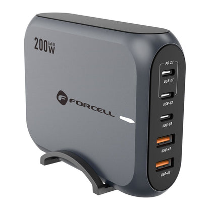 Punjač Stanica Forcell F-ENERGY GaN III VT-51, 200W, 5A, 2 x USB-A - 3 x USB-C, Sivi