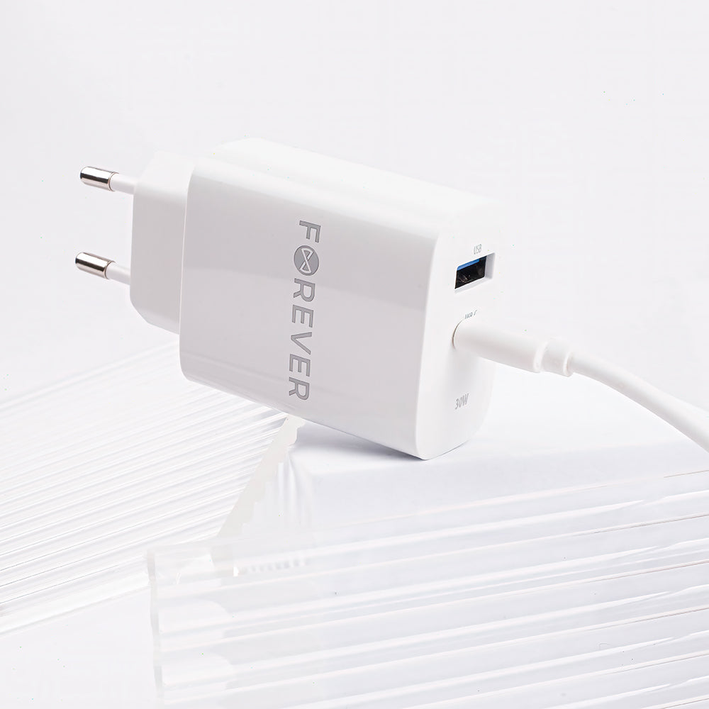 Mrežni punjač Forever TC-07-30AC, 30W, 3A, 1 x USB-A - 1 x USB-C, Bijeli