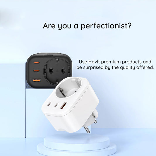 Punjač mreže HAVIT UC142, 30W, 3A, 1 x USB-A - 2 x USB-C - 1 x Schuko, Crni