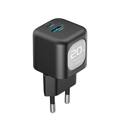Punjač za mrežu HAVIT UC220, 20W, 3A, 1 x USB-A - 1 x USB-C, Crno Sivi