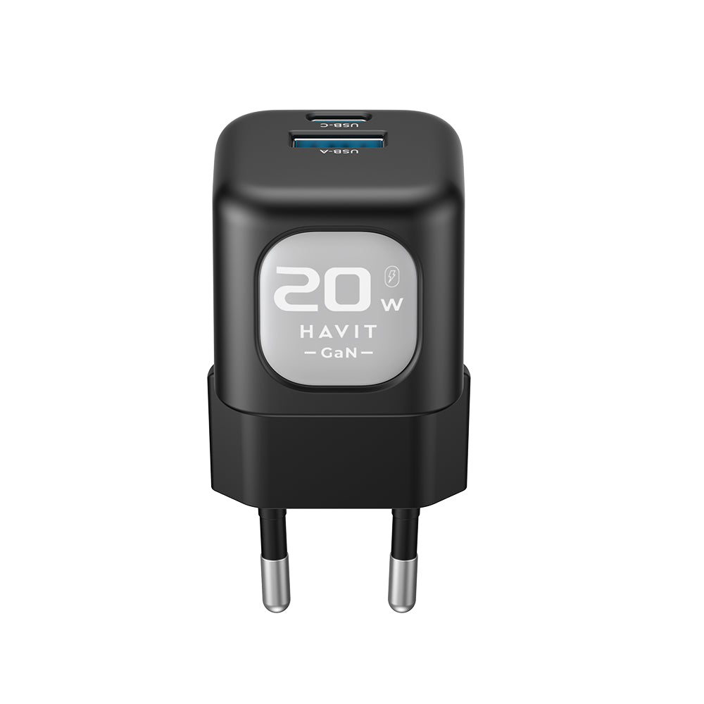 Punjač za mrežu HAVIT UC220, 20W, 3A, 1 x USB-A - 1 x USB-C, Crno Sivi