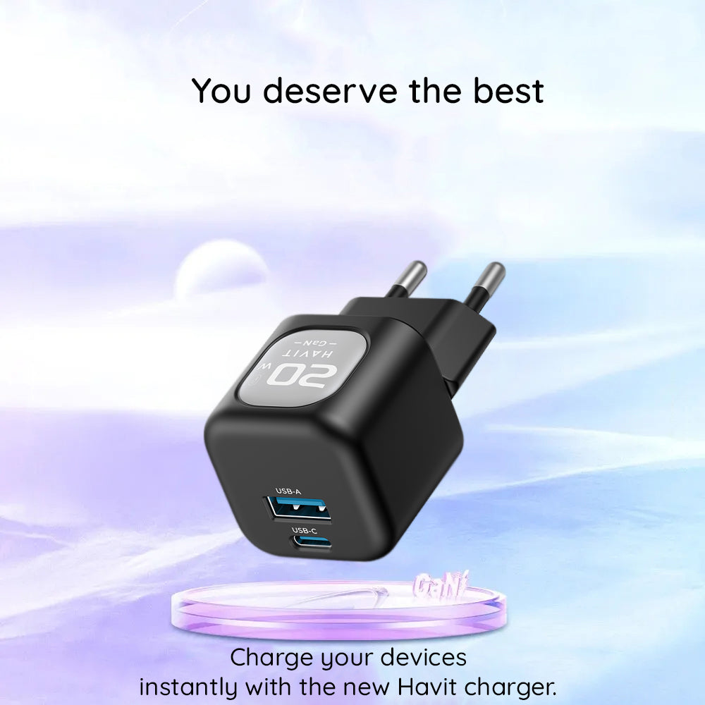 Punjač za mrežu HAVIT UC220, 20W, 3A, 1 x USB-A - 1 x USB-C, Crno Sivi