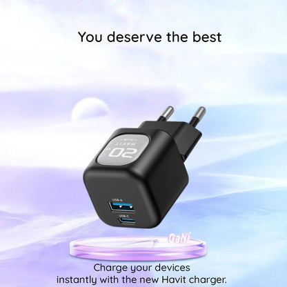 Punjač za mrežu HAVIT UC220, 20W, 3A, 1 x USB-A - 1 x USB-C, Crno Sivi