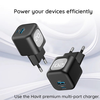 Punjač za mrežu HAVIT UC220, 20W, 3A, 1 x USB-A - 1 x USB-C, Crno Sivi
