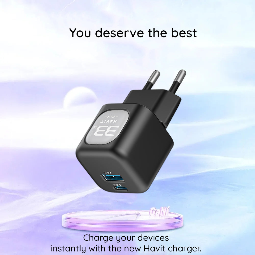 Punjač mreže HAVIT UC230, 33W, 3A, 1 x USB-A - 1 x USB-C, Crno Sivi