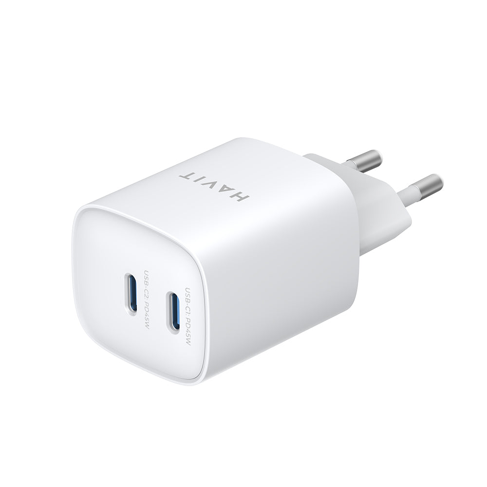 Punjač Mreža HAVIT UC45W, 45W, 3A, 2 x USB-C, Beli