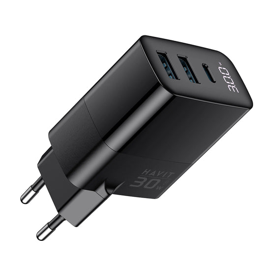 Punjač za mrežu HAVIT UCLE001, 30W, 3A, 2 x USB-A - 1 x USB-C, Crni
