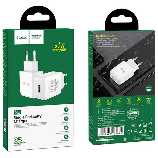 Punjač za mrežu HOCO N2, 10W, 2A, 1 x USB-A, Bela