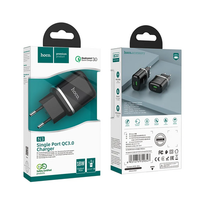Punjač za mrežu HOCO N3, 18W, 3A, 1 x USB-A, Crna