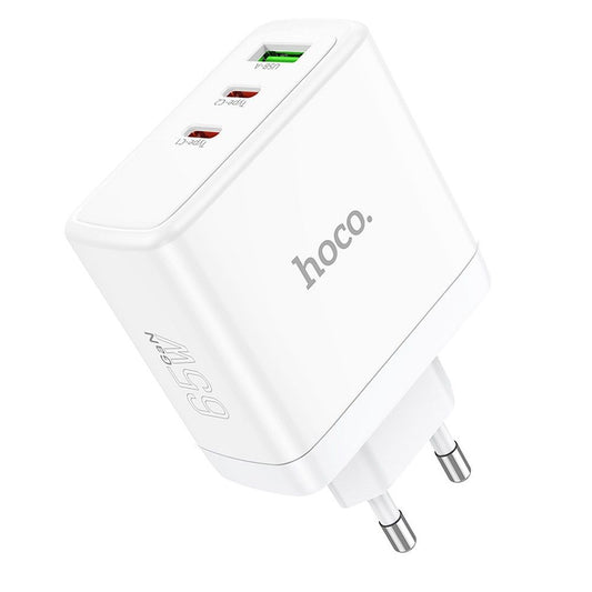 Punjač za mrežu HOCO N30, 65W, 3.25A, 1 x USB-A - 2 x USB-C, Beli