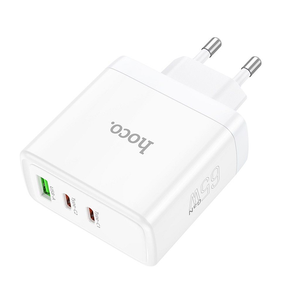 Punjač za mrežu HOCO N30, 65W, 3.25A, 1 x USB-A - 2 x USB-C, Beli