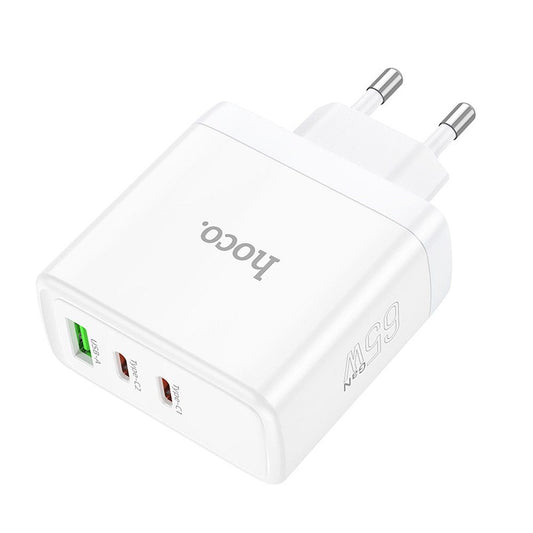 Punjač za mrežu HOCO N30, 65W, 3.25A, 1 x USB-A - 2 x USB-C, Beli