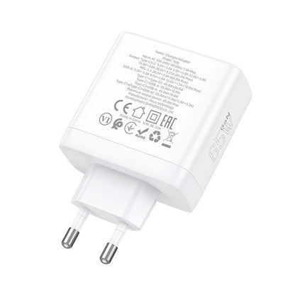 Punjač za mrežu HOCO N30, 65W, 3.25A, 1 x USB-A - 2 x USB-C, Beli