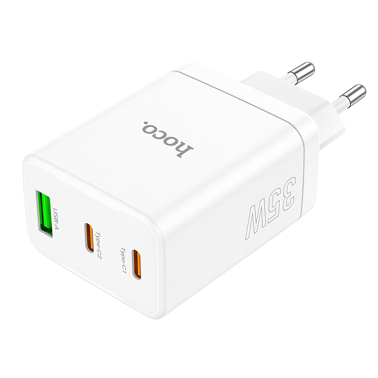 Network Charger HOCO N33, 35W, 3A, 1 x USB-A - 2 x USB-C, White 
