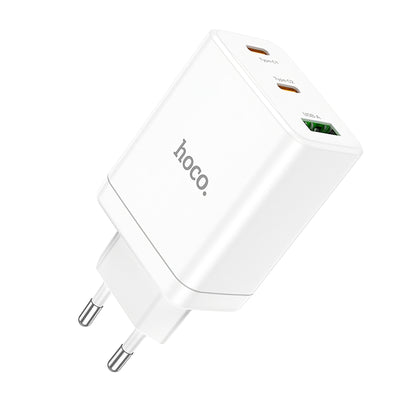 Network Charger HOCO N33, 35W, 3A, 1 x USB-A - 2 x USB-C, White 