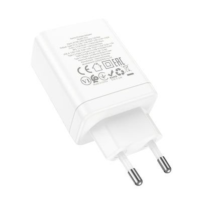 Network Charger HOCO N33, 35W, 3A, 1 x USB-A - 2 x USB-C, White 