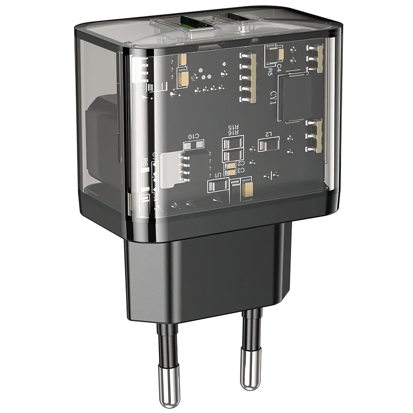 Punjač za mrežu HOCO N34, 20W, 3A, 1 x USB-A - 1 x USB-C, Transparent