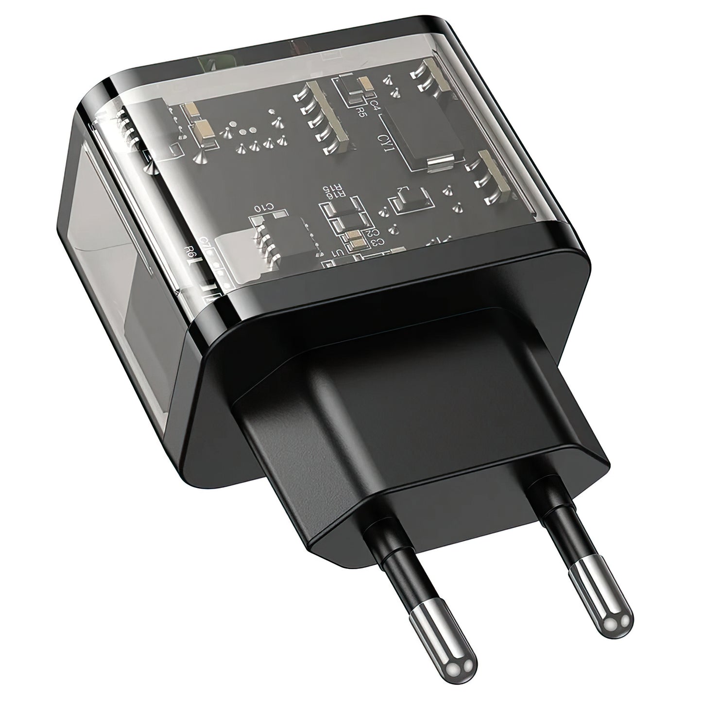 Punjač za mrežu HOCO N34, 20W, 3A, 1 x USB-A - 1 x USB-C, Transparent