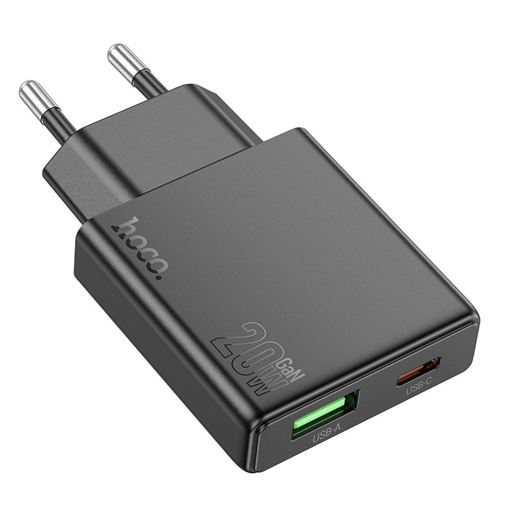 Punjač za mrežu HOCO N38, 20W, 3A, 1 x USB-A - 1 x USB-C, Crni