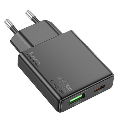 Punjač za mrežu HOCO N38, 20W, 3A, 1 x USB-A - 1 x USB-C, Crni