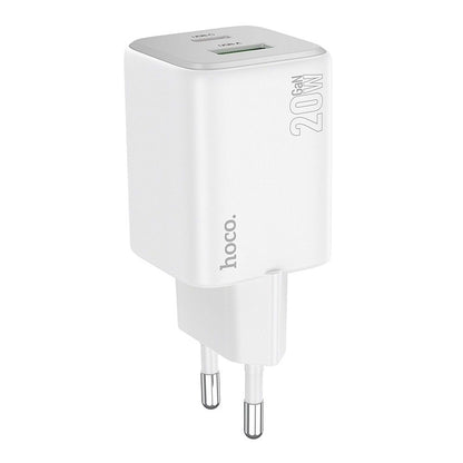 Punjač za mrežu HOCO N41, 20W, 3A, 1 x USB-A - 1 x USB-C, Beli