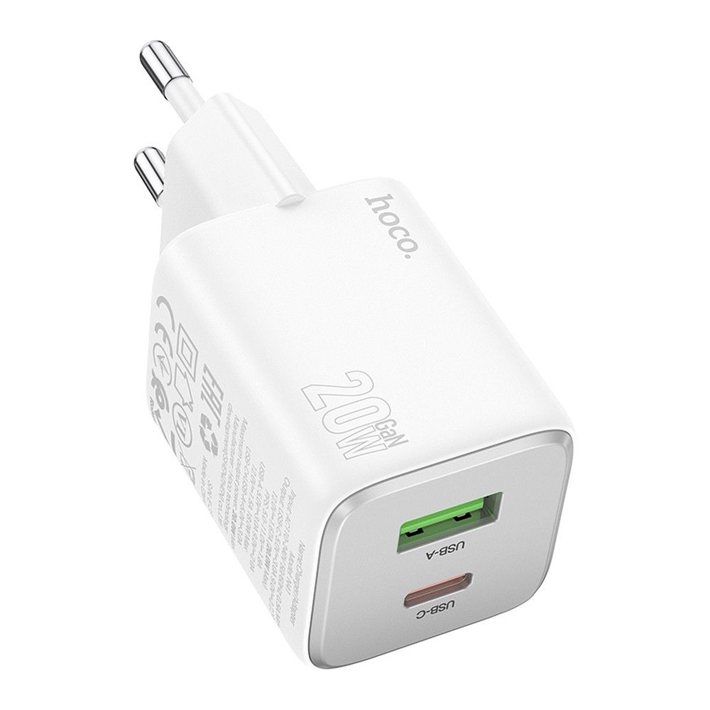 Punjač za mrežu HOCO N41, 20W, 3A, 1 x USB-A - 1 x USB-C, Beli