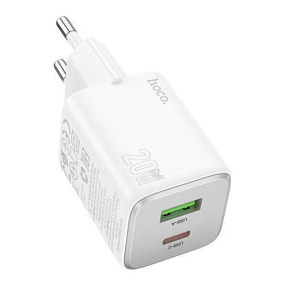 Punjač za mrežu HOCO N41, 20W, 3A, 1 x USB-A - 1 x USB-C, Beli