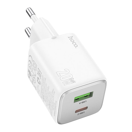 Punjač za mrežu HOCO N41, 20W, 3A, 1 x USB-A - 1 x USB-C, Beli