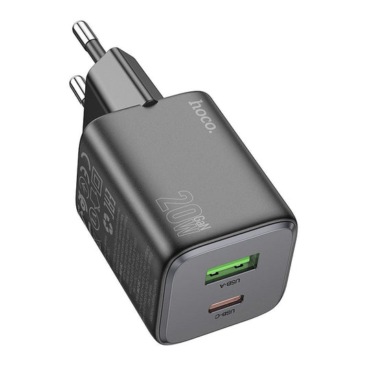 Punjač za mrežu HOCO N41, 20W, 3A, 1 x USB-A - 1 x USB-C, Crni