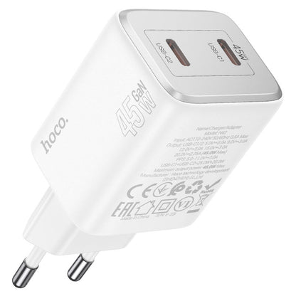 Network Charger HOCO N42, 45W, 3A, 2 x USB-C, White 