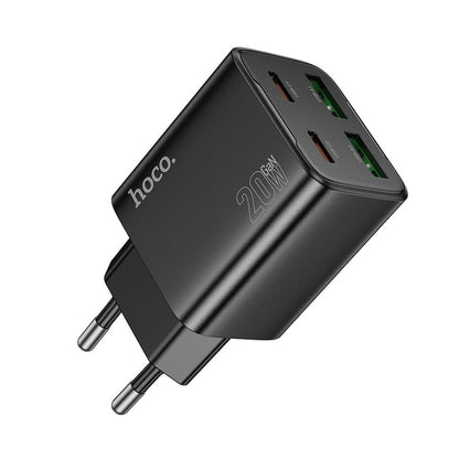 Punjač za mrežu HOCO N55, 20W, 3A, 2 x USB-A - 2 x USB-C, Crni