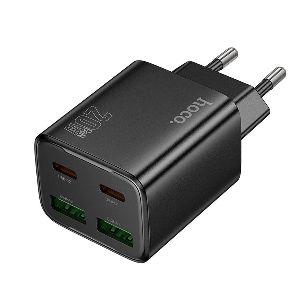 Punjač za mrežu HOCO N55, 20W, 3A, 2 x USB-A - 2 x USB-C, Crni