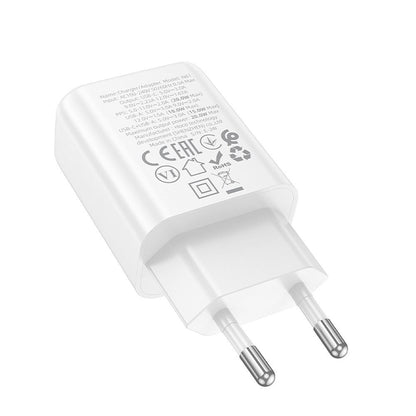 Punjač za mrežu HOCO N61, 20W, 3A, 1 x USB-A - 1 x USB-C, Beli
