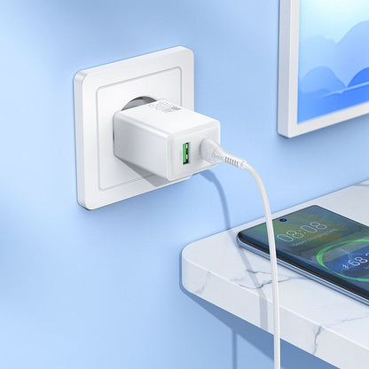 Punjač za mrežu HOCO N71, 30W, 3A, 1 x USB-A - 1 x USB-C, Beli