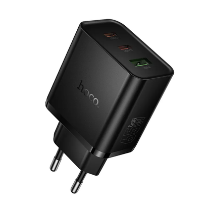 Punjač za mrežu HOCO N75, 65W, 3A, 1 x USB-A - 2 x USB-C, Crni