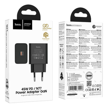 Mrežni punjač HOCO N77, 45W, 3A, 1 x USB-C, Crna