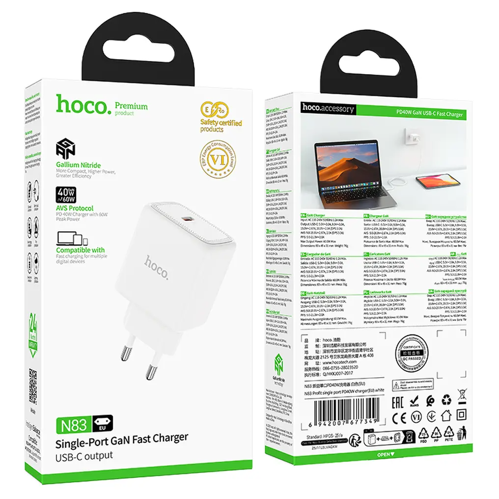 Punjač za mrežu HOCO N83, 40W, 3A, 1 x USB-C, Bela