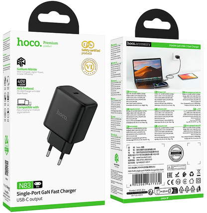 Punjač za mrežu HOCO N83, 40W, 3A, 1 x USB-C, Crna
