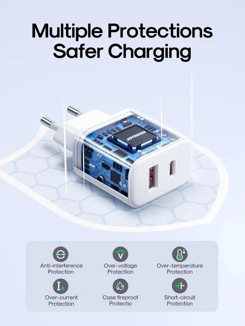 Punjač mreže Joyroom JR-TCF05, 20W, 3A, 1 x USB-A - 1 x USB-C, Beli