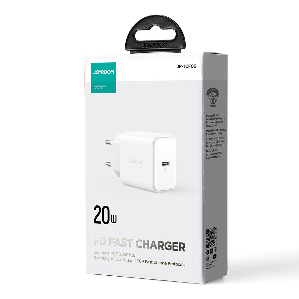 Network Charger Joyroom JR-TCF06, 20W, 3A, 1 x USB-C, White 