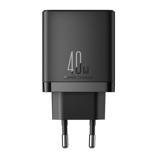 Network Charger Joyroom JR-TCF09, 40W, 3A, 2 x USB-C, Black 