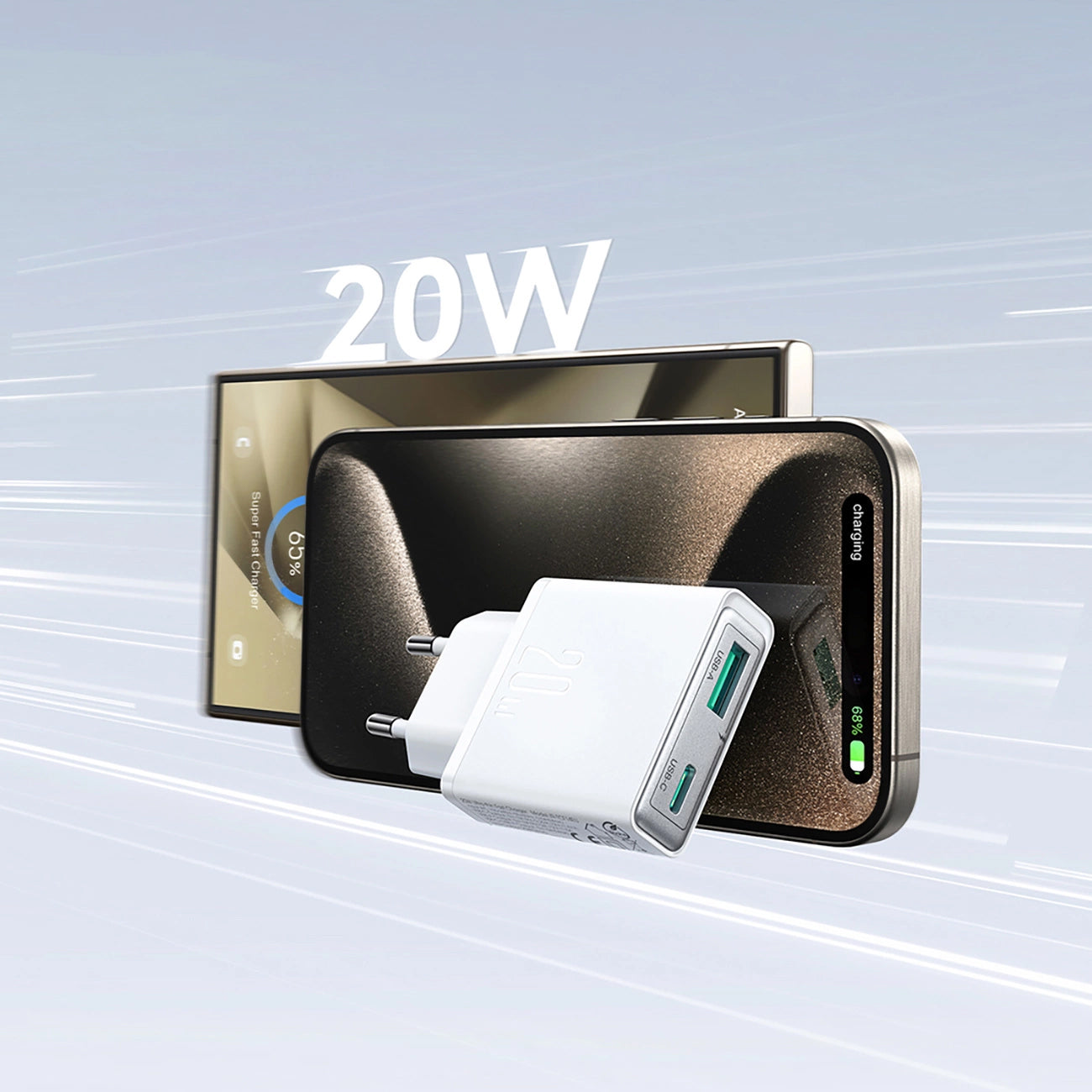 Punjač za mrežu Joyroom JR-TCF14, 20W, 3A, 1 x USB-A - 1 x USB-C, Beli