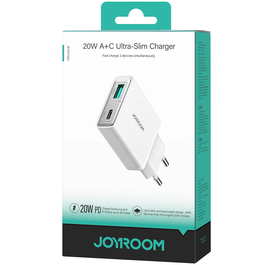 Punjač za mrežu Joyroom JR-TCF14, 20W, 3A, 1 x USB-A - 1 x USB-C, Beli