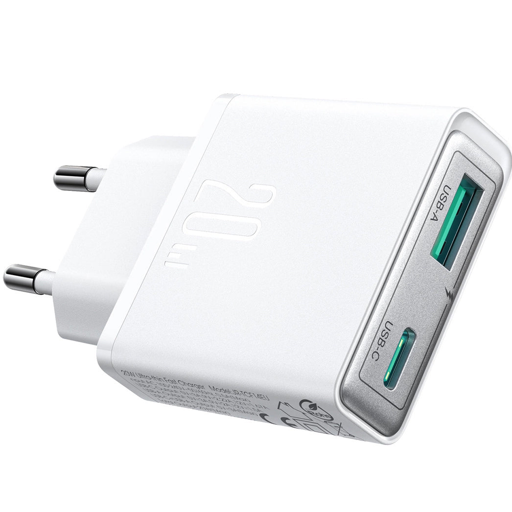 Punjač za mrežu Joyroom JR-TCF14, 20W, 3A, 1 x USB-A - 1 x USB-C, Beli